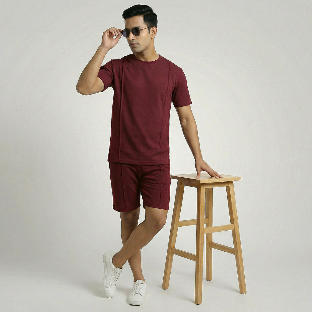 Basic Self Piping Co-Ord Set - Maroon - Image 2