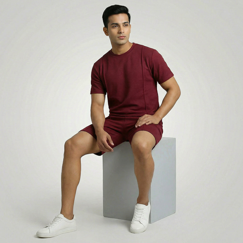 Basic Self Piping Co-Ord Set - Maroon - Image 5
