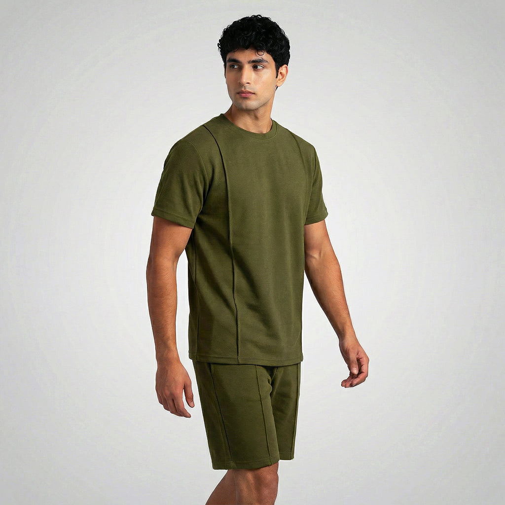 Basic Self Piping Co-Ord Set - Olive
