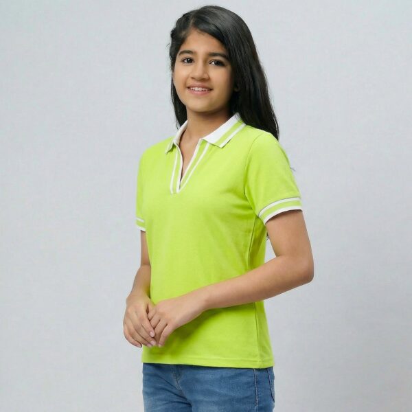 Girls V Stripe Collar Polo