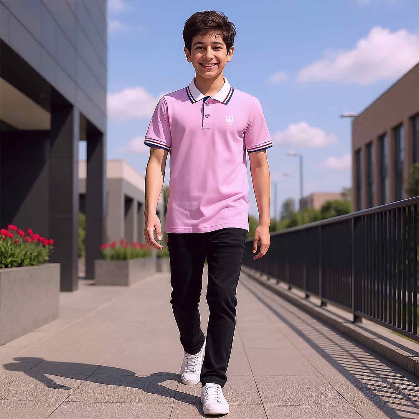 Kids Solid Polo - Tuscany Pink - Image 5