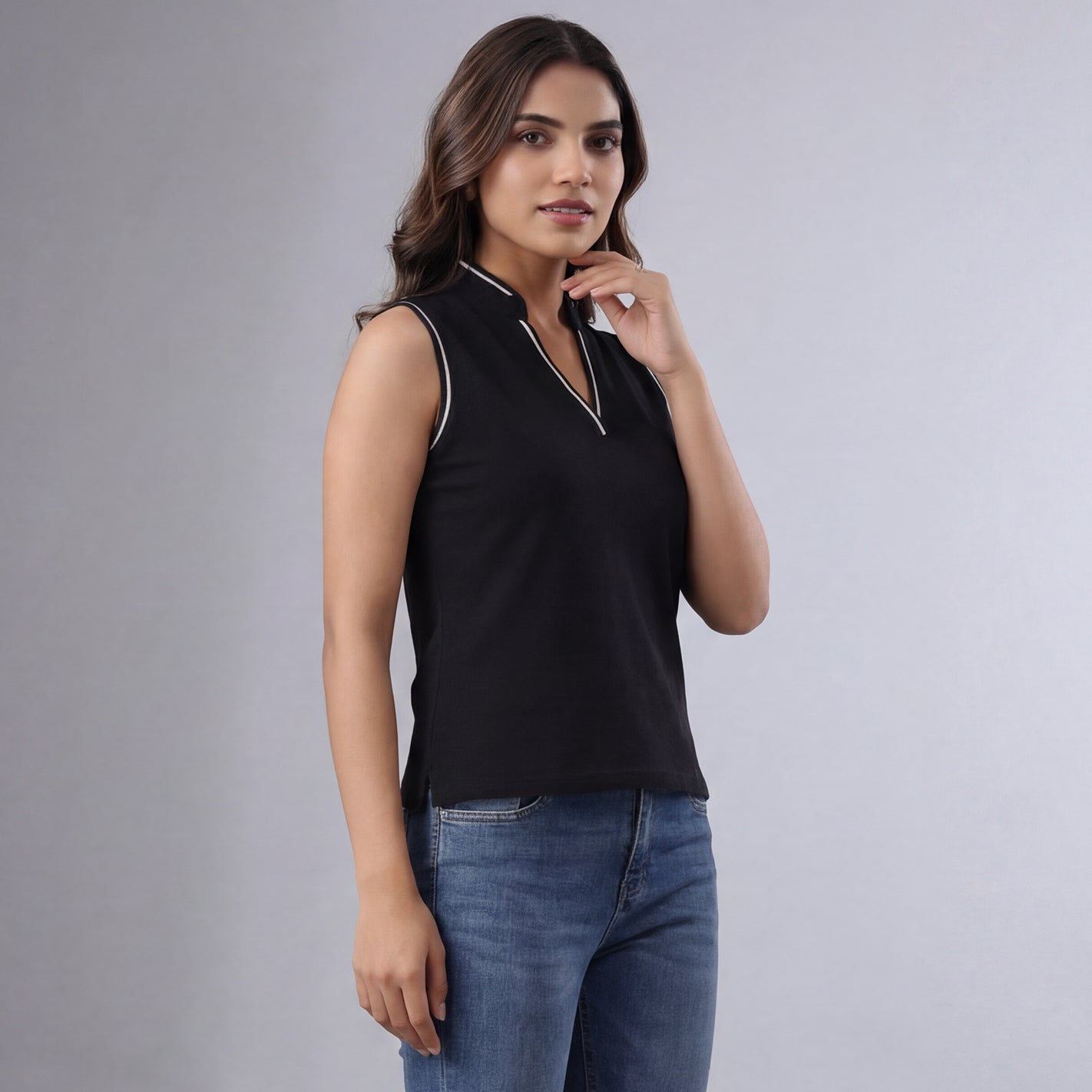 V Placket SL Polo - Black - Image 6