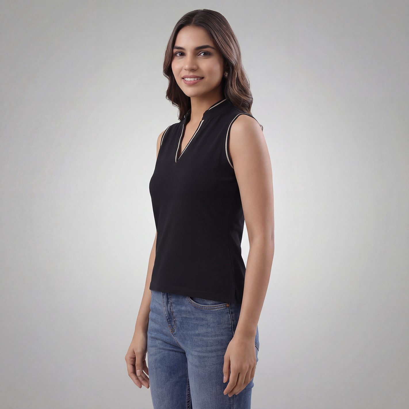 V Placket SL Polo - Black - Image 5