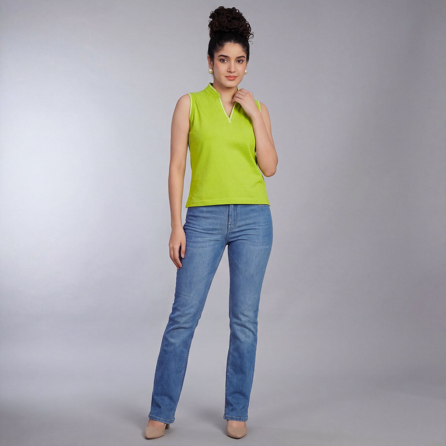 V Placket SL Polo - Lime Punch - Image 2