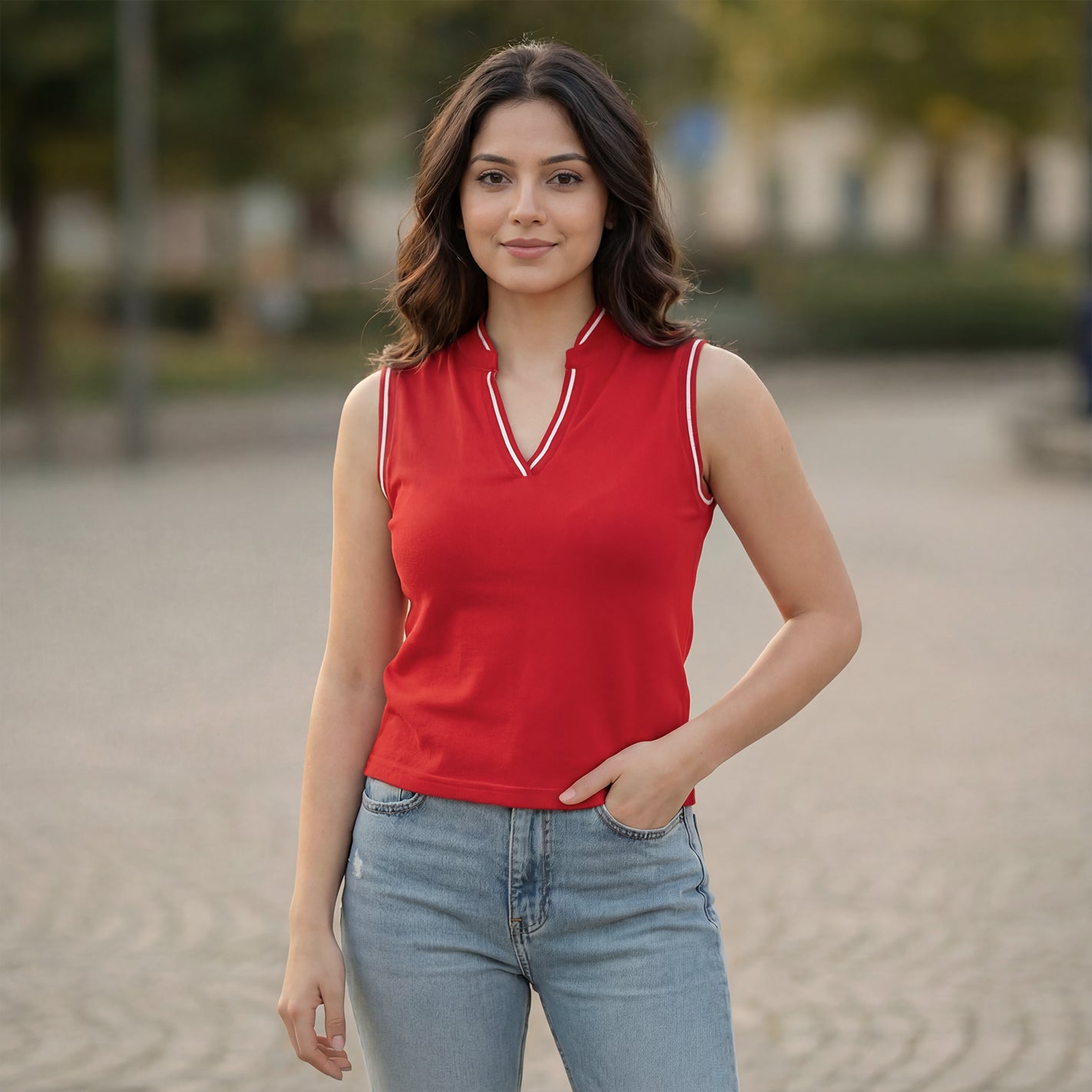 V Placket SL Polo - Red