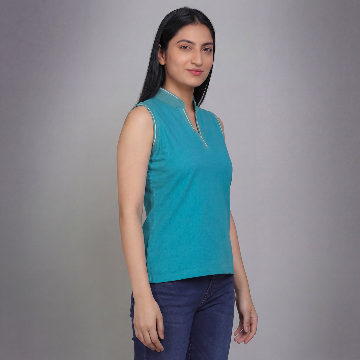 V Placket SL Polo - Teal Blue - Image 5